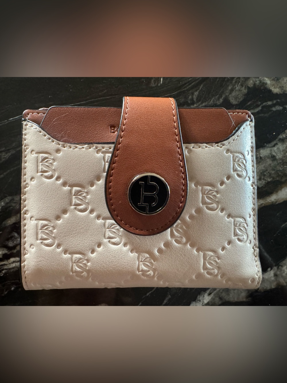 Two-Tone Cream and Brown Women's Wallet with Embossed Pattern